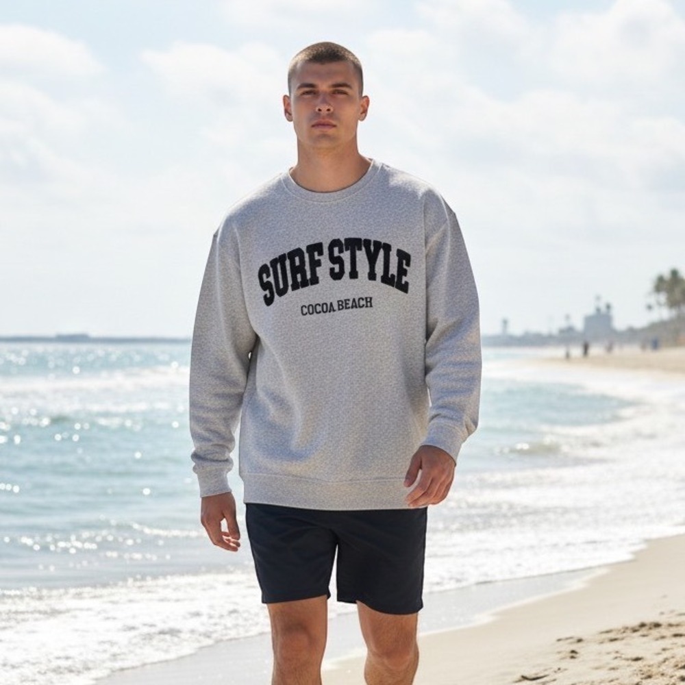 Surf Style Sweatshirt Mens XL Gray Excellent Cocoa Beach Graphic Crewneck